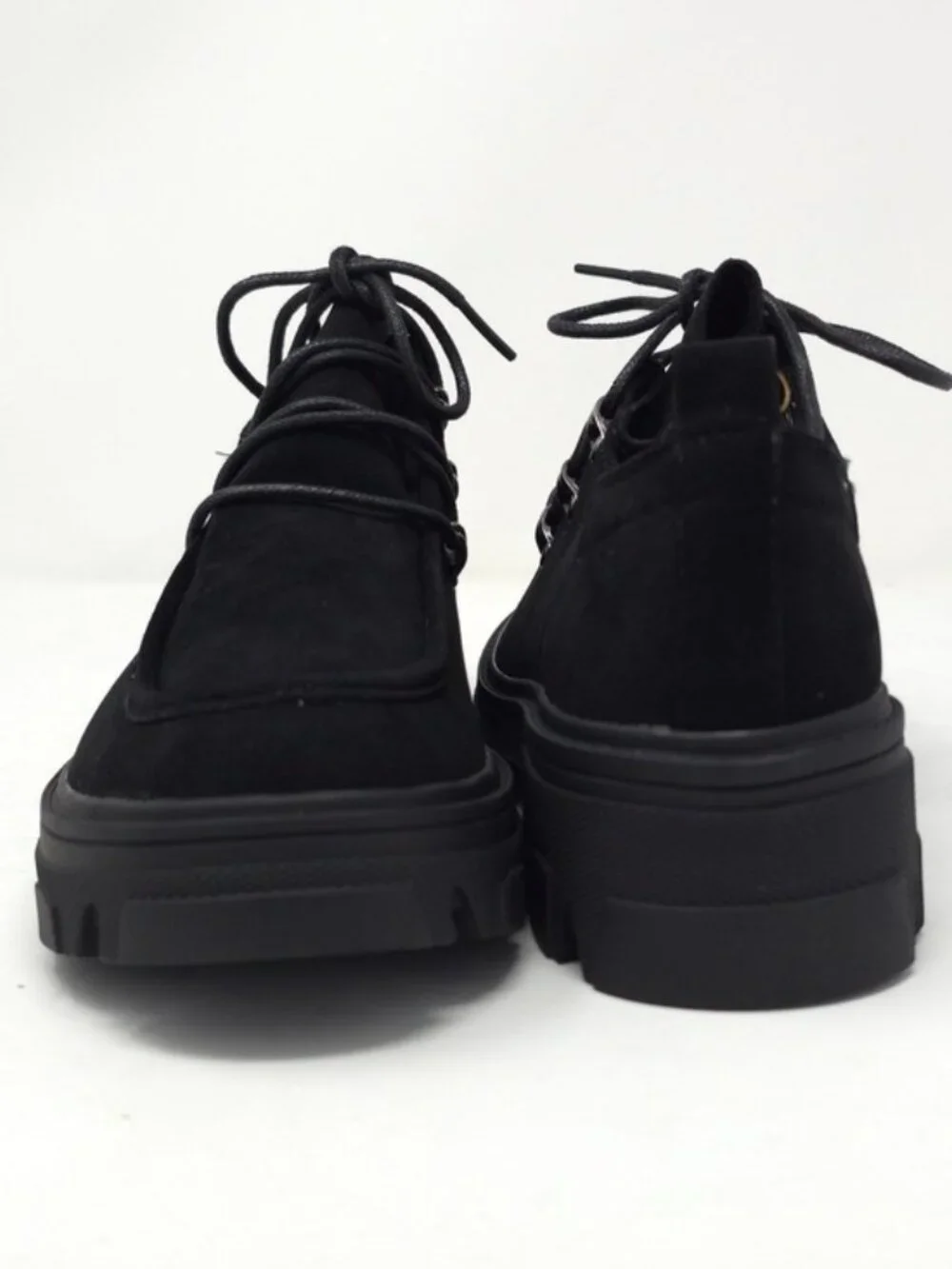 Black Faux Suede Chunky Platform Oxford Casual Lace Up Lug Sole